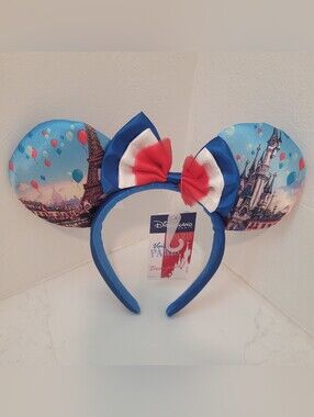 Disneyland Paris Balloon Print Eiffel Tower Minnie Ears Headband -Blue/Red/White
